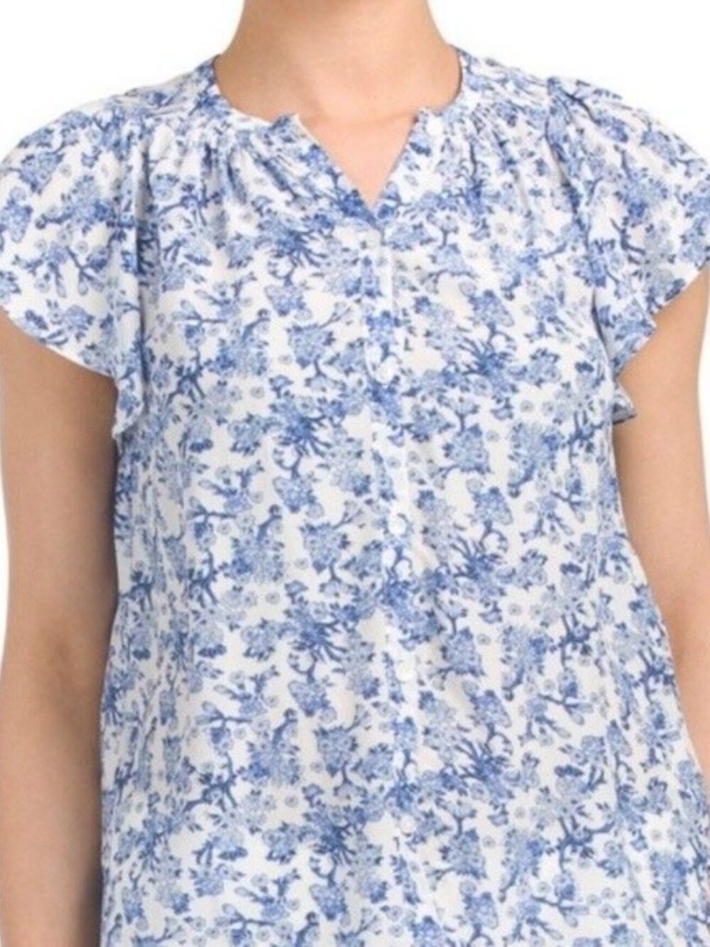 Rebecca Taylor Blue and White Aimee Floral Silk Short-Sleeve Blouse Size 8